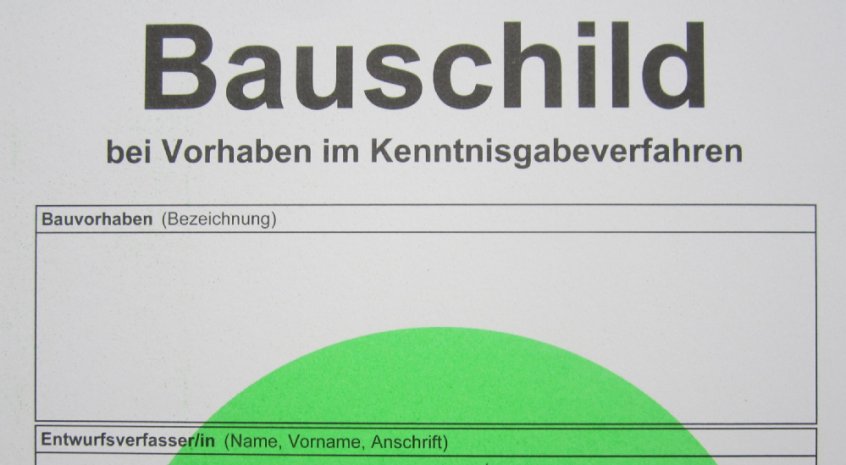 Muster Bauschild Kenntnisgabeverfahren mit grünem Punkt